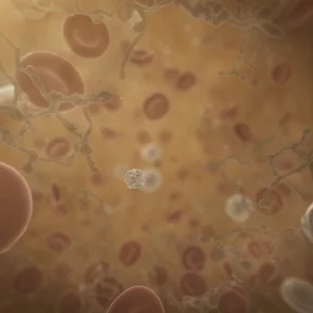 White blood cells moving through the bloodstream, created with VideoGen